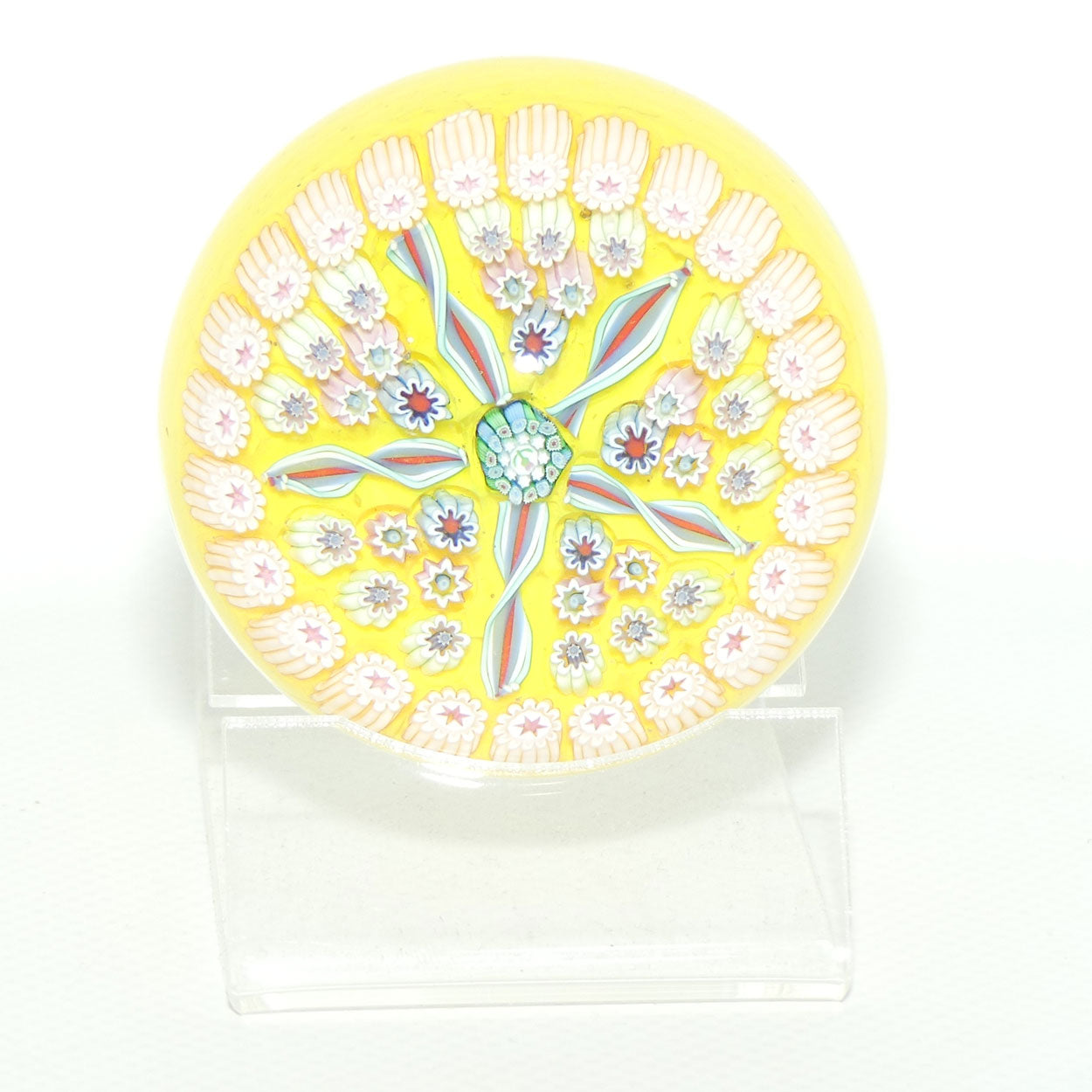 John Deacons Scotland Millefiori 5 Spoke small paperweight | Yellow