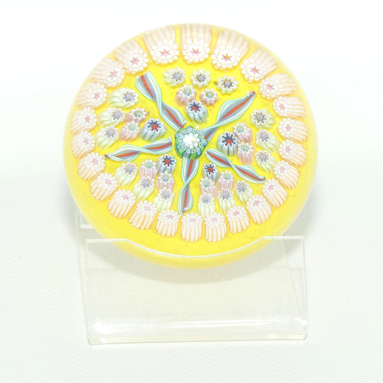 John Deacons Scotland Millefiori 5 Spoke small paperweight | Yellow