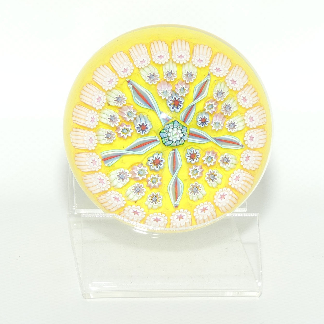 John Deacons Scotland Millefiori 5 Spoke small paperweight | Yellow
