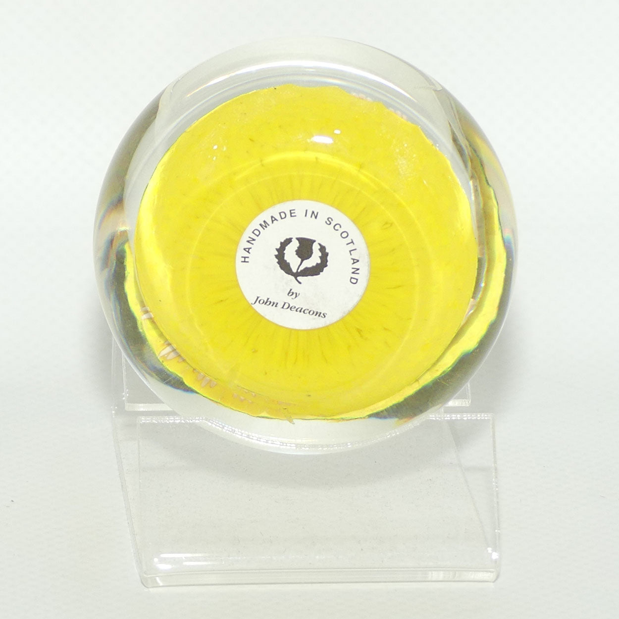 John Deacons Scotland Millefiori 5 Spoke small paperweight | Yellow