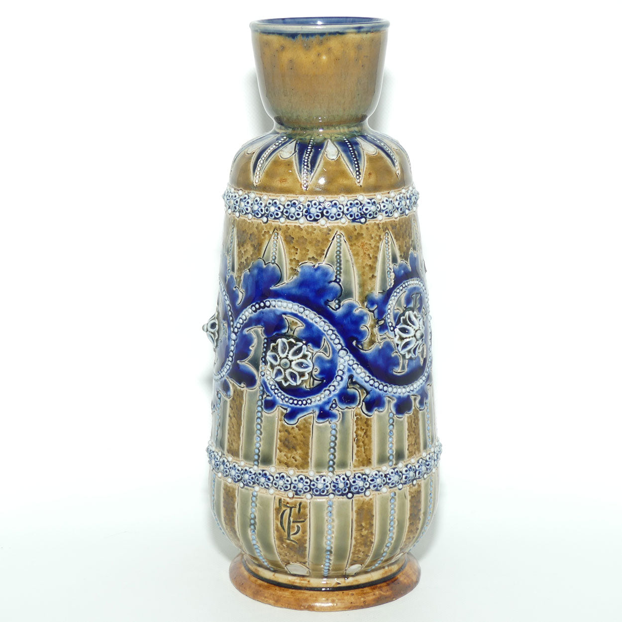 Doulton Lambeth George Tinworth stoneware smaller bulbous vase with applied beads, rosettes and foliage