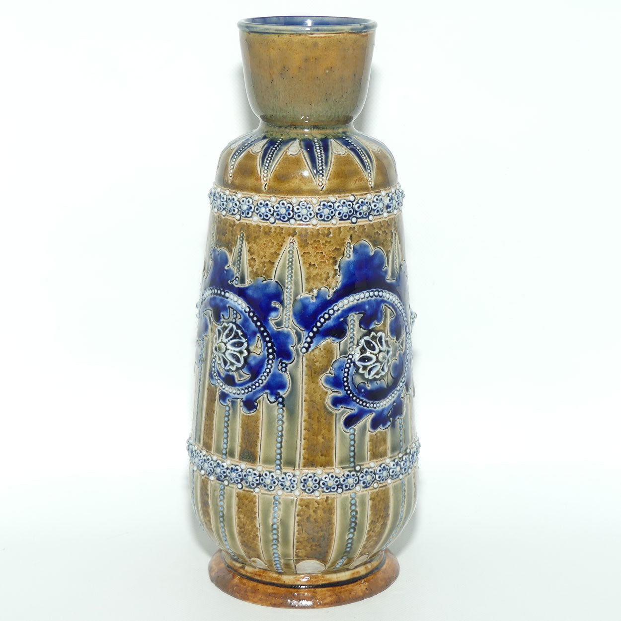 Doulton Lambeth George Tinworth stoneware smaller bulbous vase with applied beads, rosettes and foliage