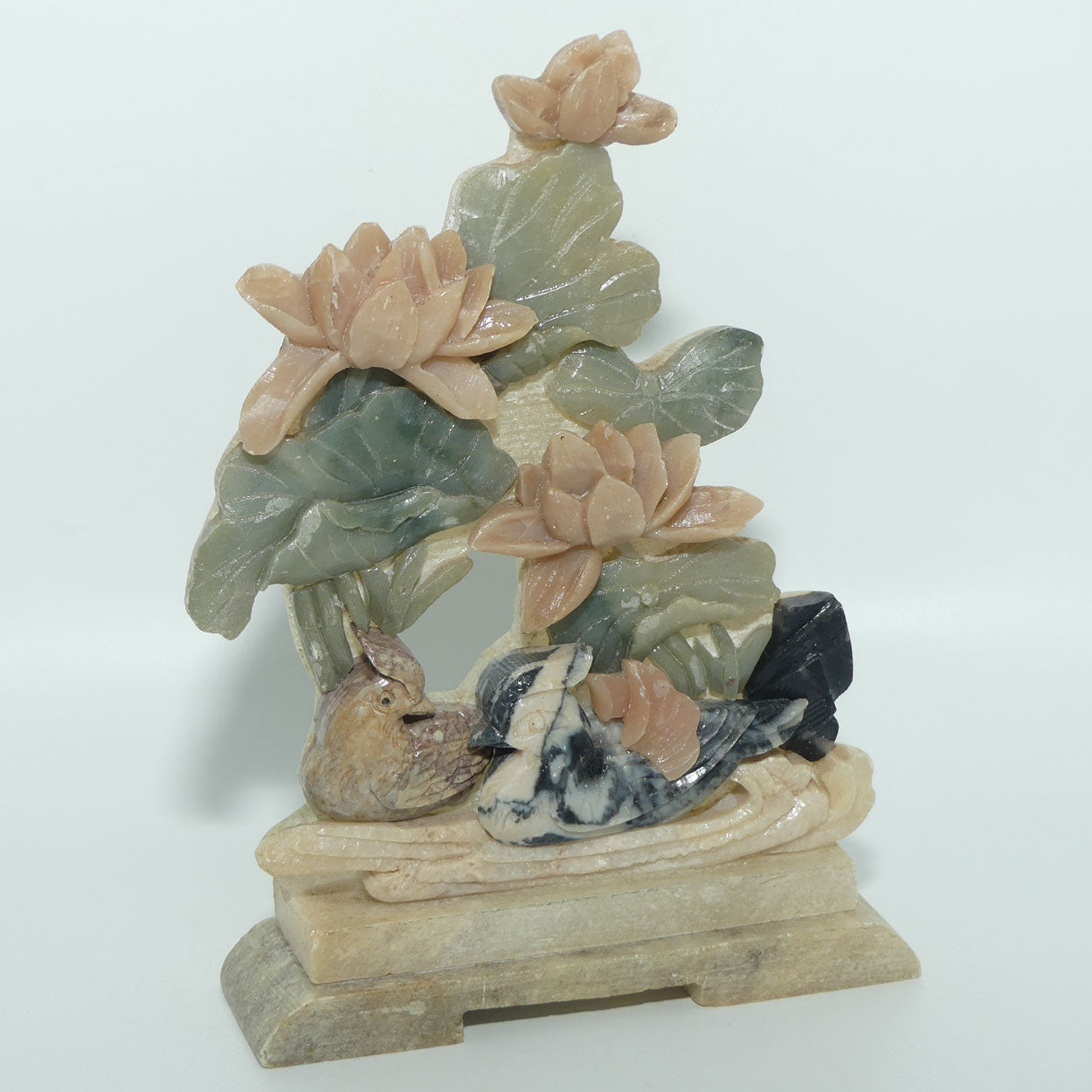 Mid 20th Century Chinese Colourful Soapstone panel | Birds and Flowers