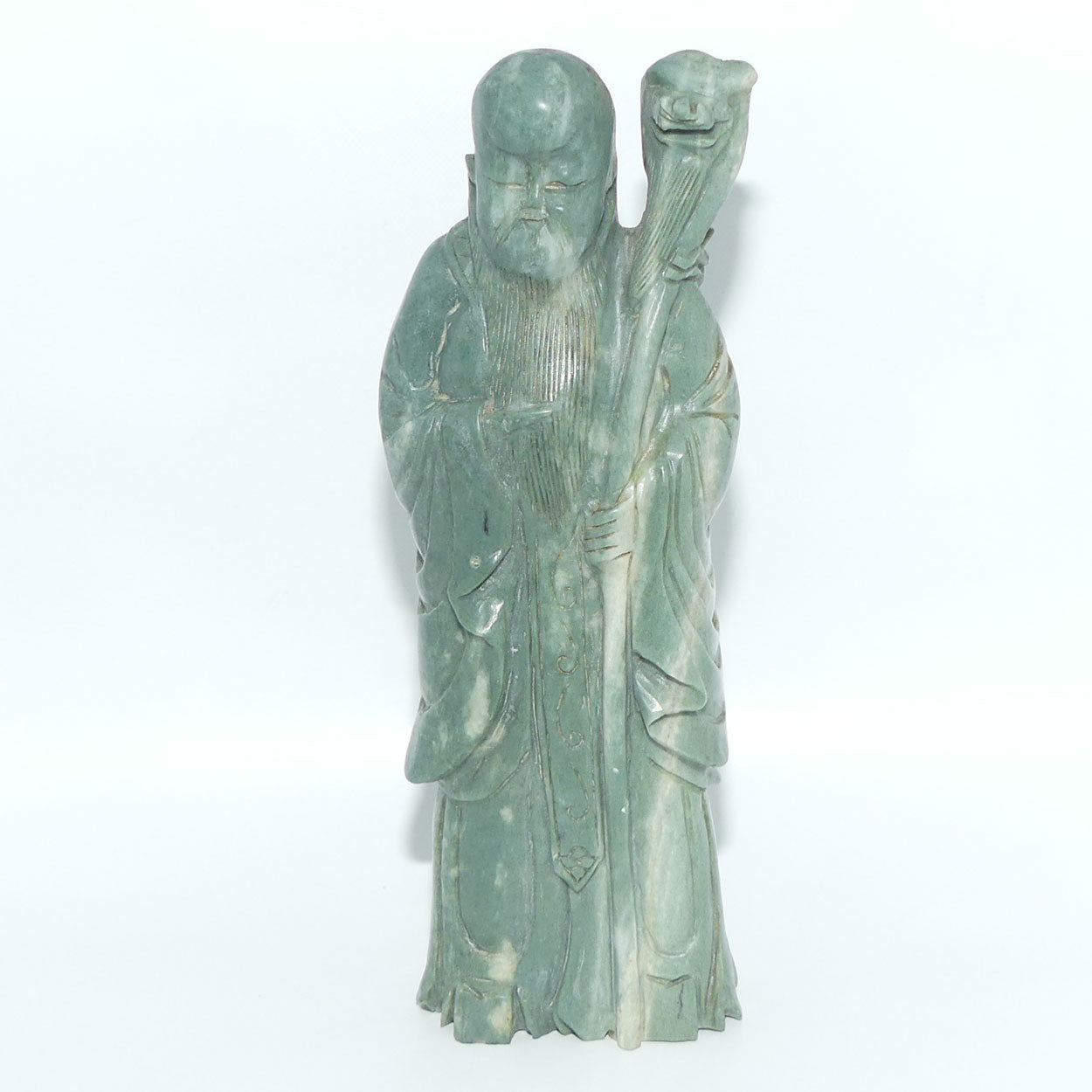 Early 20th Century Chinese Green Soapstone Figure of Shouxing | Shou Hsing