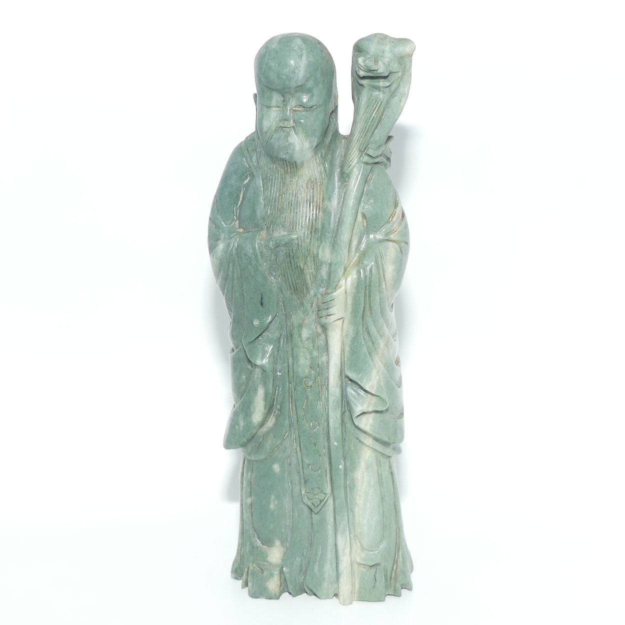 Early 20th Century Chinese Green Soapstone Figure of Shouxing | Shou Hsing