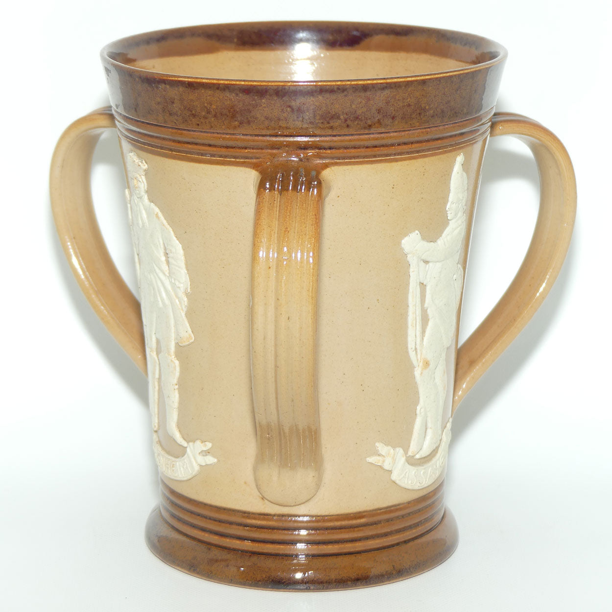 Doulton Lambeth stoneware tyg depicting soldiers