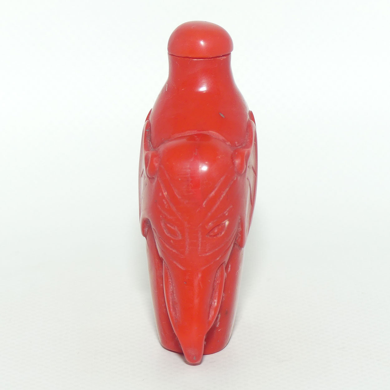 Cinnabar Snuff Bottle | Red stopper | Double Elephants
