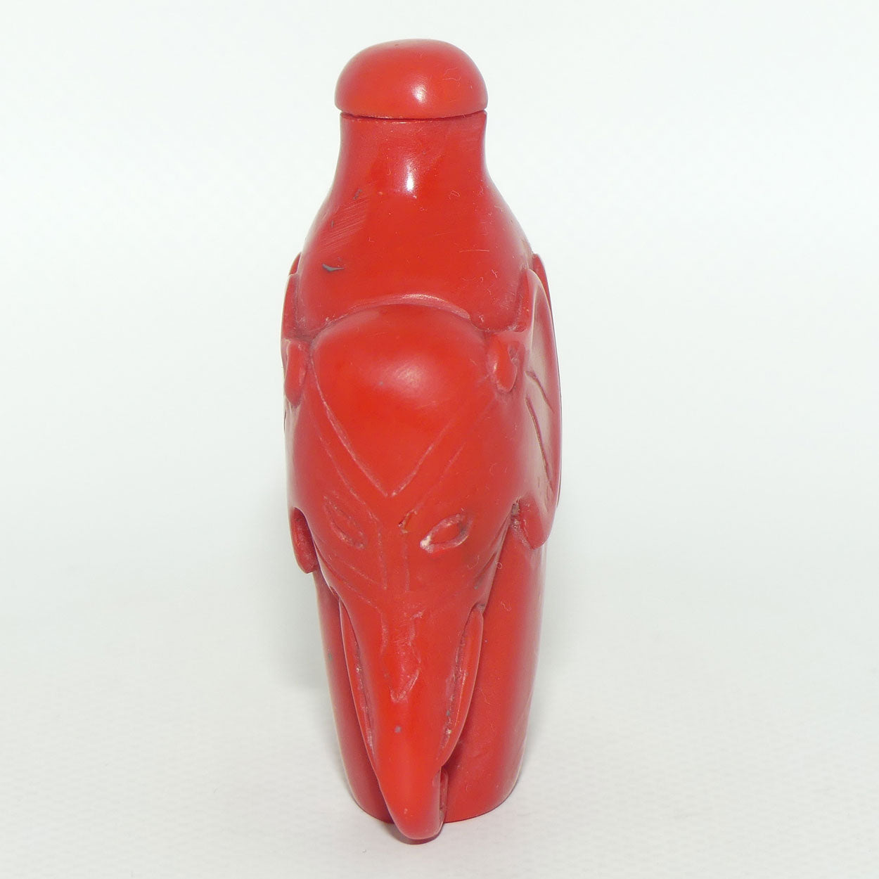 Cinnabar Snuff Bottle | Red stopper | Double Elephants
