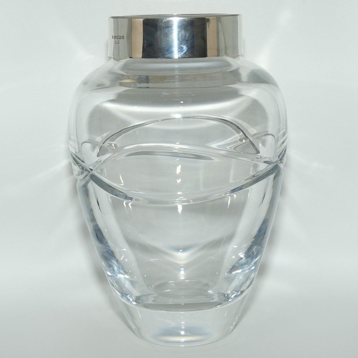Carrs of Sheffield Large and Heavy English Crystal vase with Infiniti design | Sterling Silver Rim | Sheffield 2006