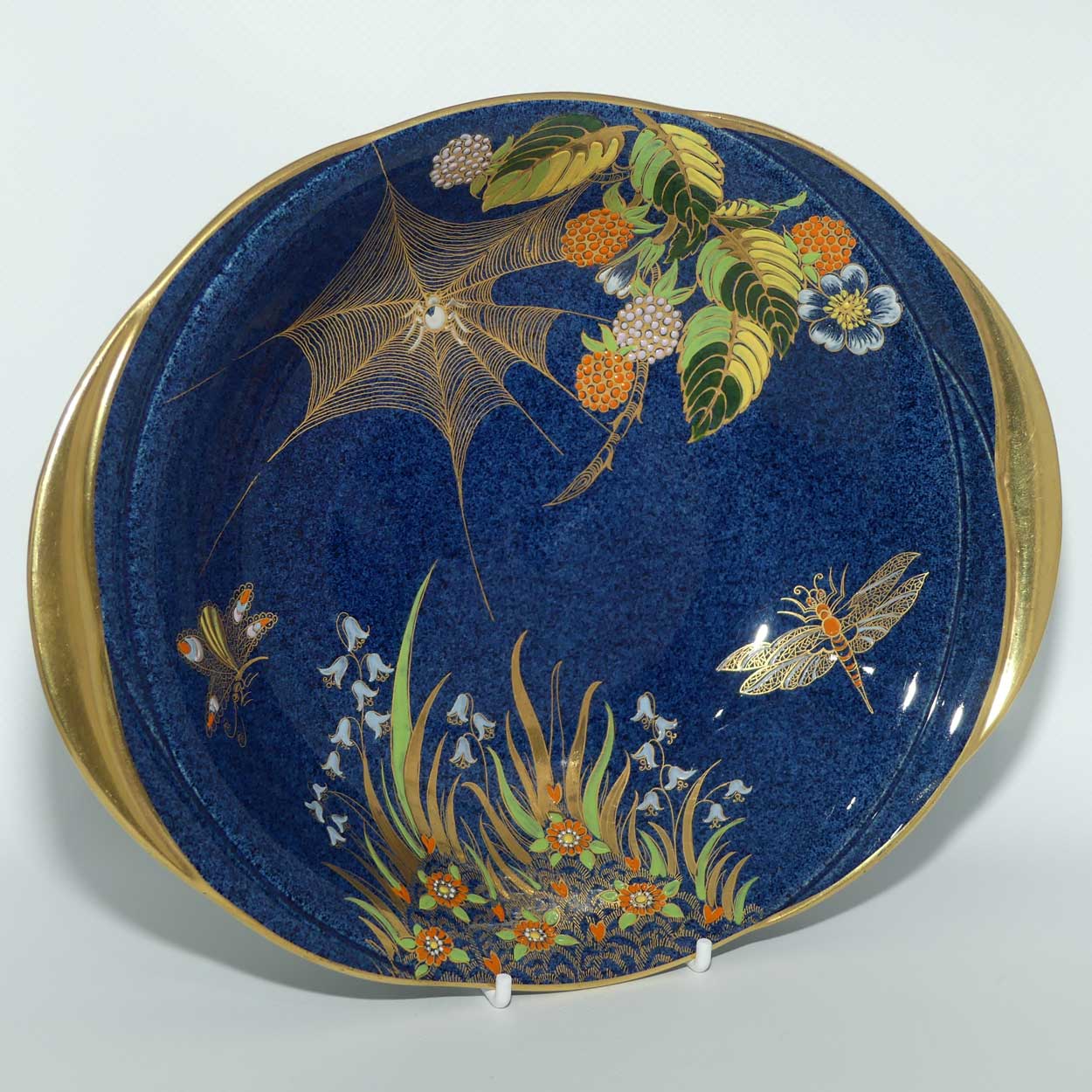 Carlton Ware gilt handle bowl | Spider Web and Dragonflies