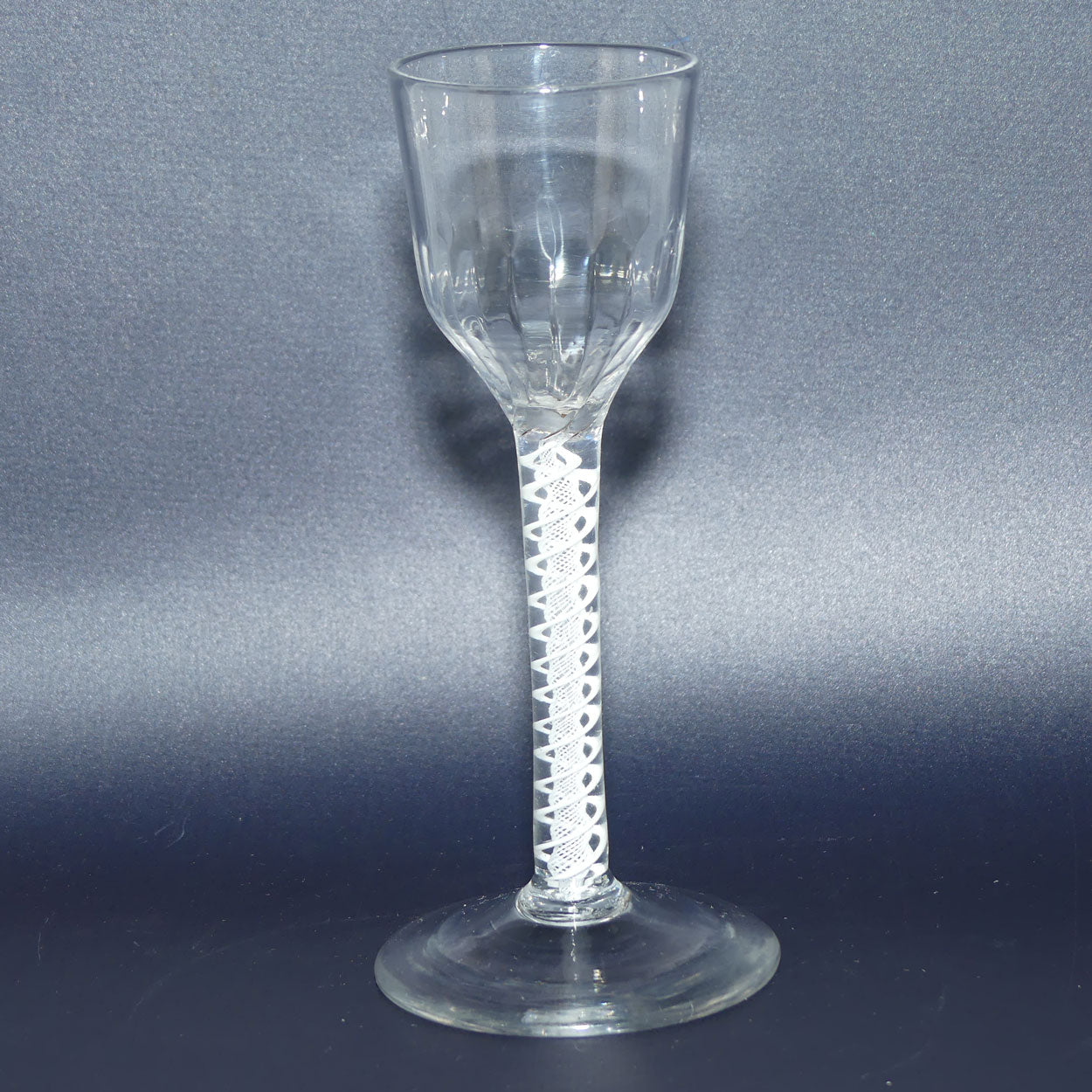 18th Century Georgian Glass with Twisted Fluted Ogee bowl and Double Series Opaque Twist | Cotton twist stem