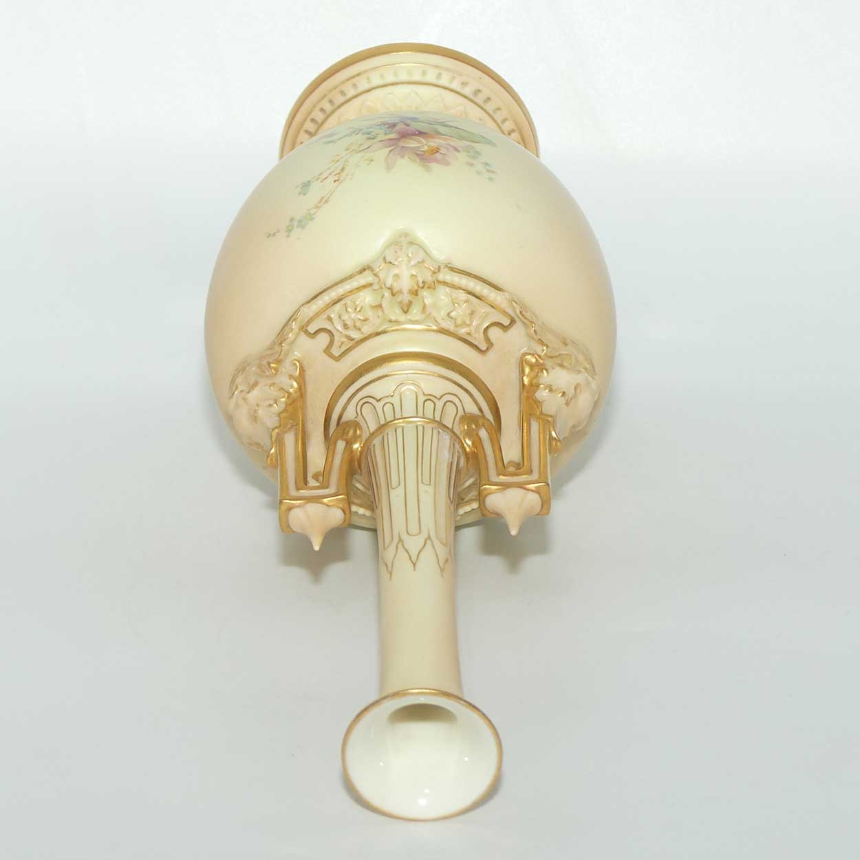 Royal Worcester Blush Ivory hand painted floral vase with spire handles (Raby)