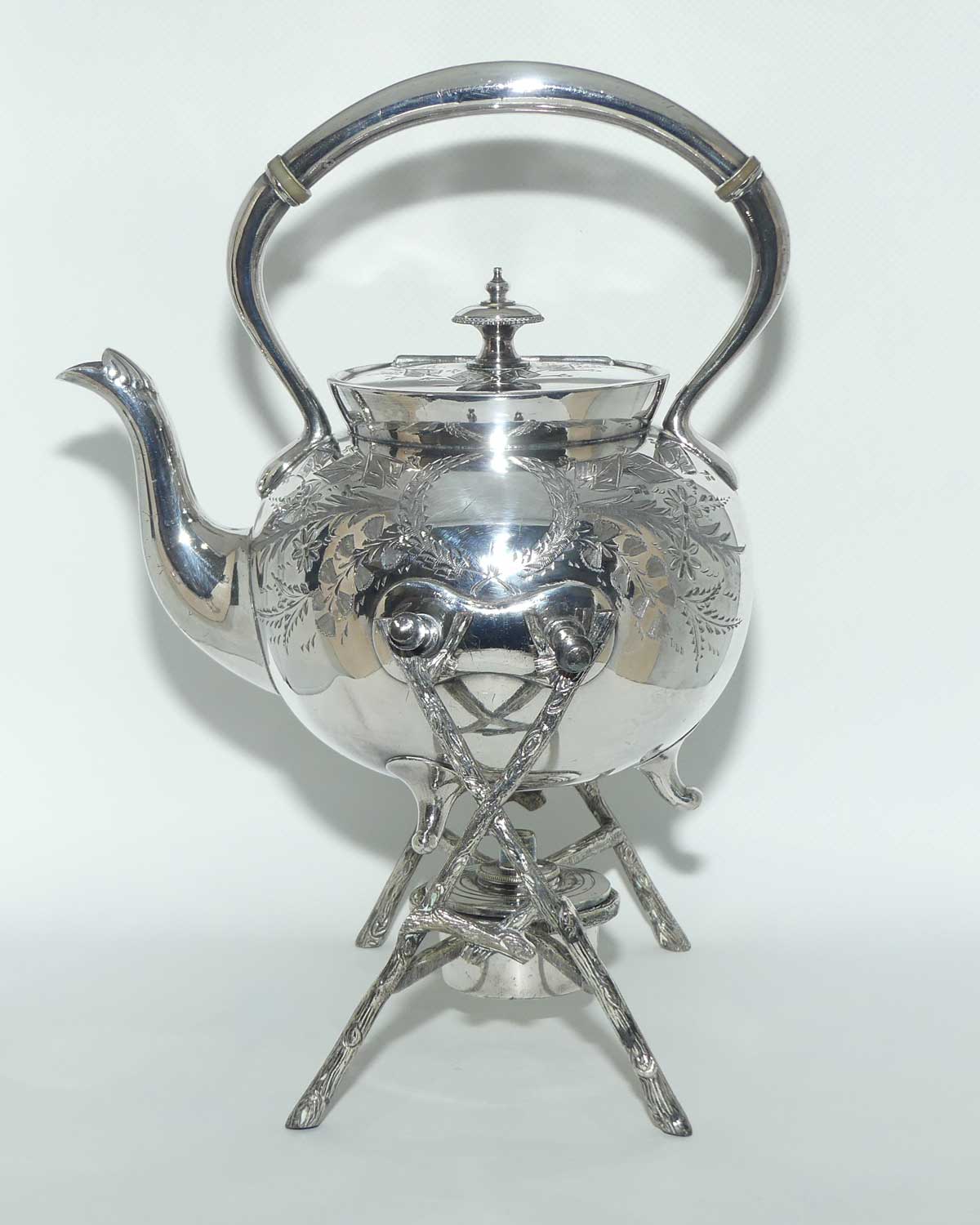 John Dixon and Sons EPBM silver plated spirit kettle on stand