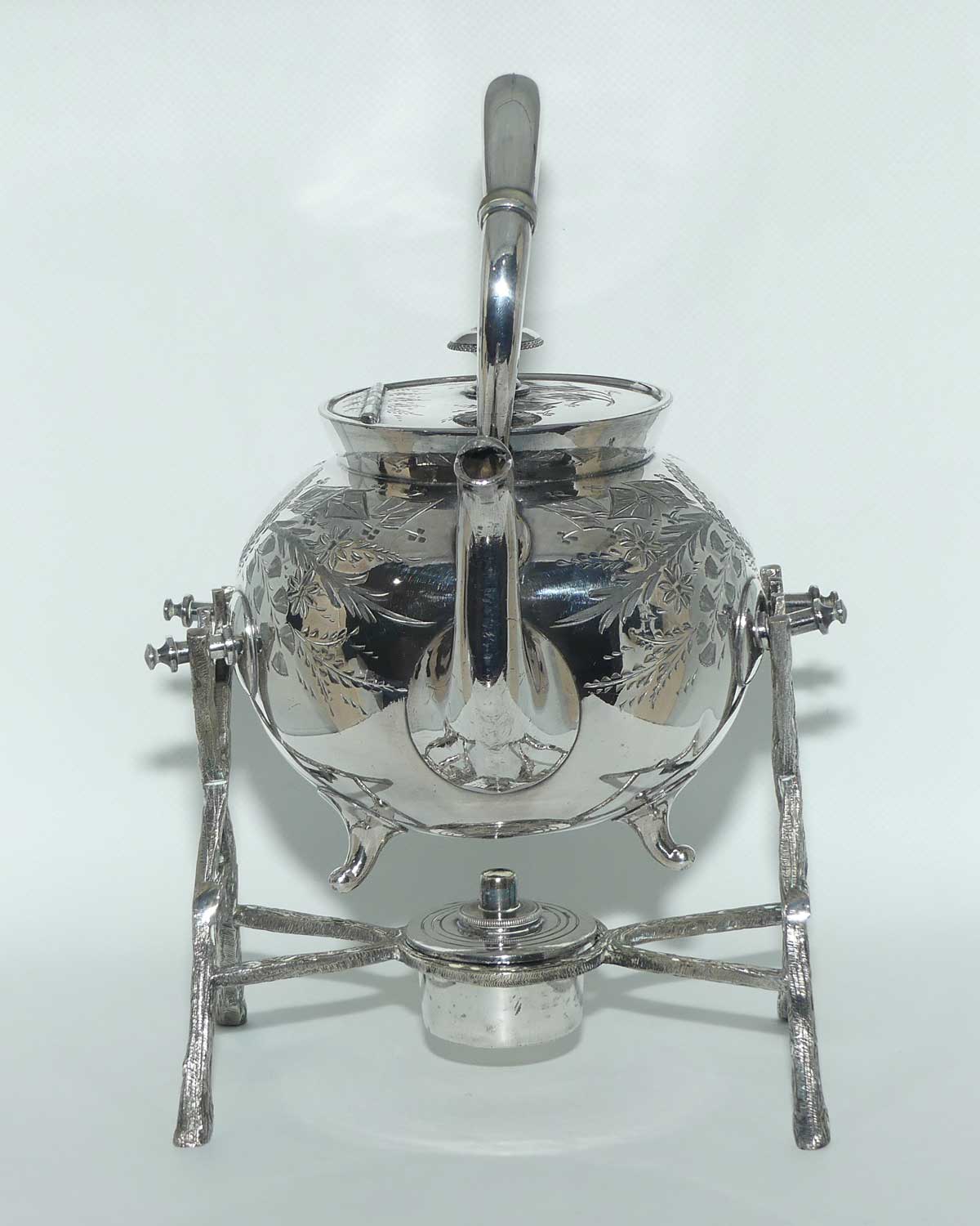 John Dixon and Sons EPBM silver plated spirit kettle on stand