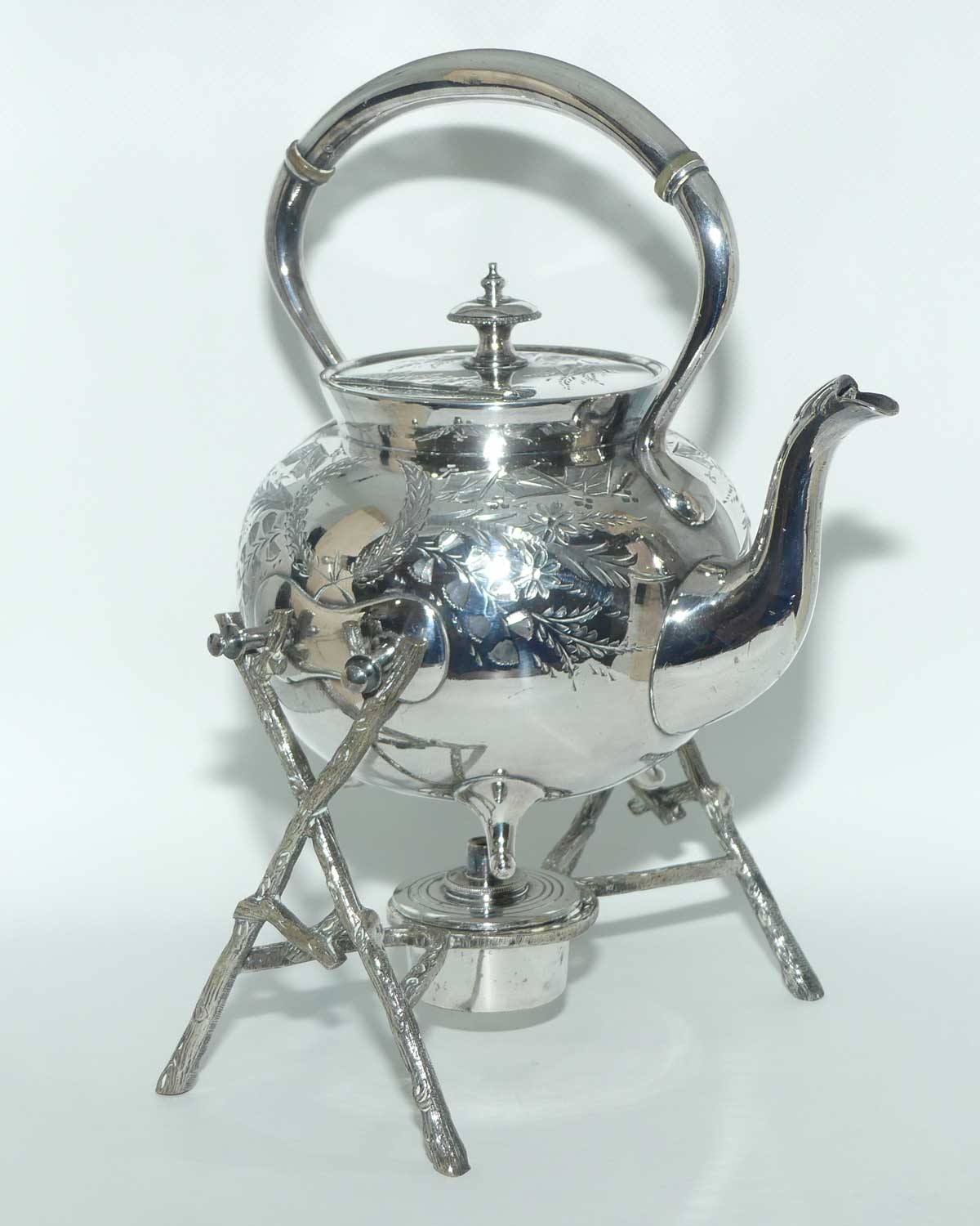 John Dixon and Sons EPBM silver plated spirit kettle on stand