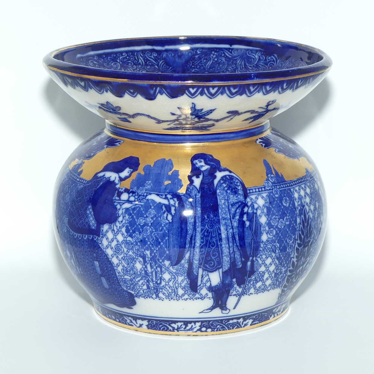 Royal Doulton Flow Blue and Gilt Morrisian fern pot | Depicts Will H. Bradley's Eastern Figures D540