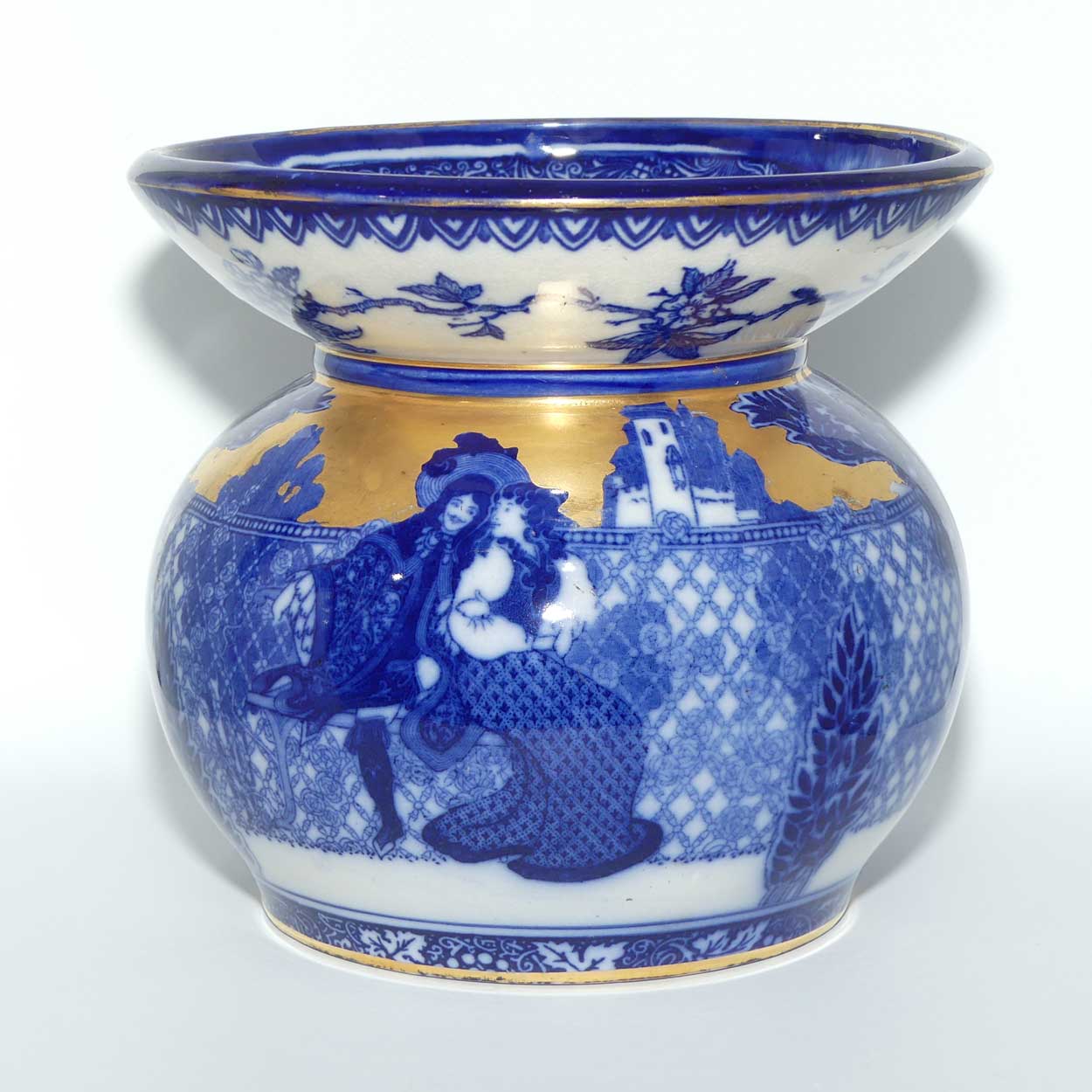 Royal Doulton Flow Blue and Gilt Morrisian fern pot | Depicts Will H. Bradley's Eastern Figures D540