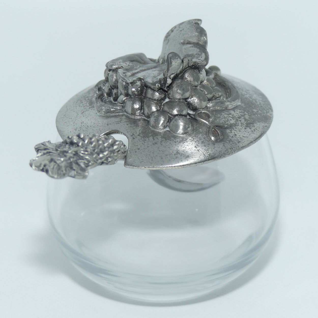 Seagull Pewter Grape and Vine lidded pot and spoon