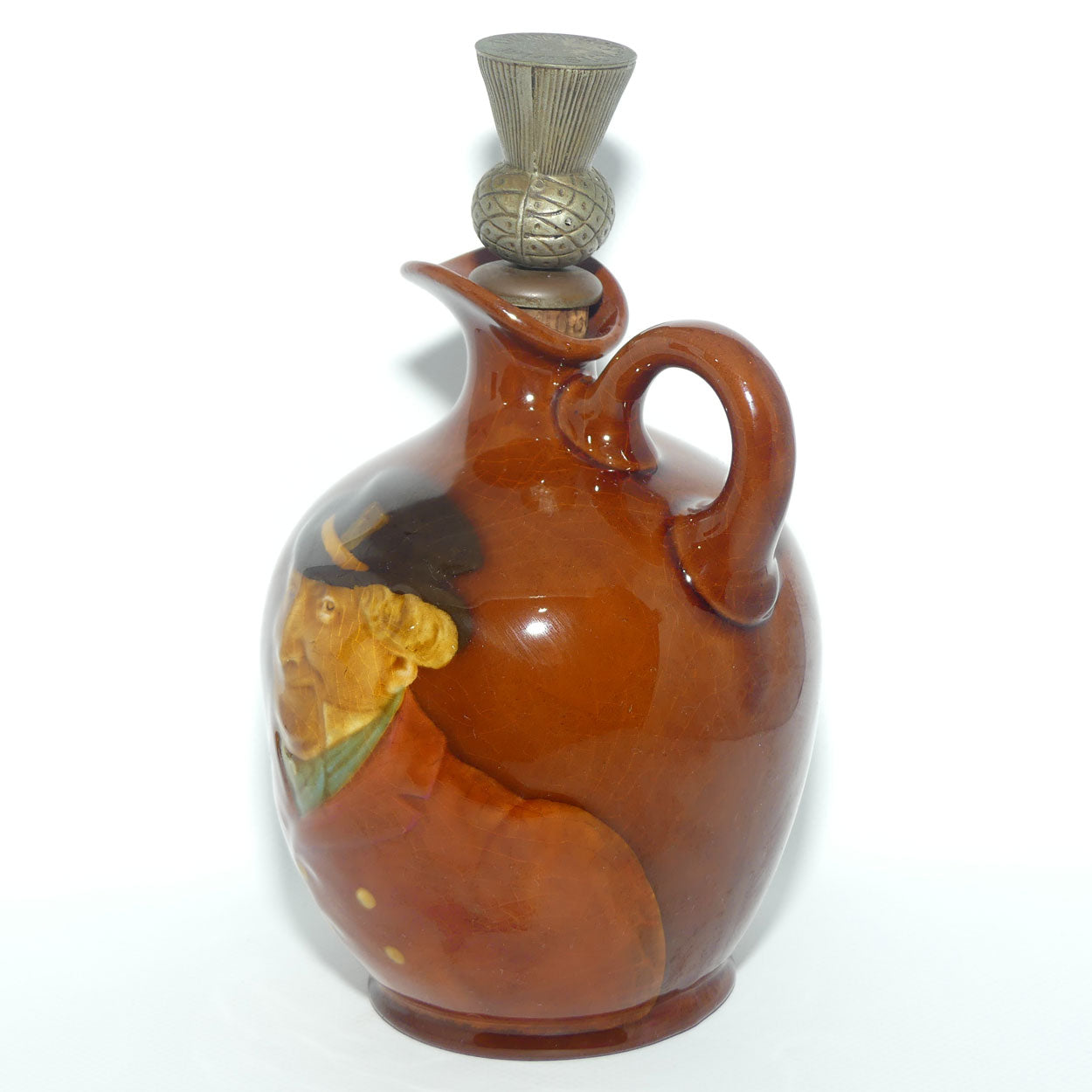 Royal Doulton Kingsware Sporting Squire Globular flask | Red Brown | Dewars Thistle stopper