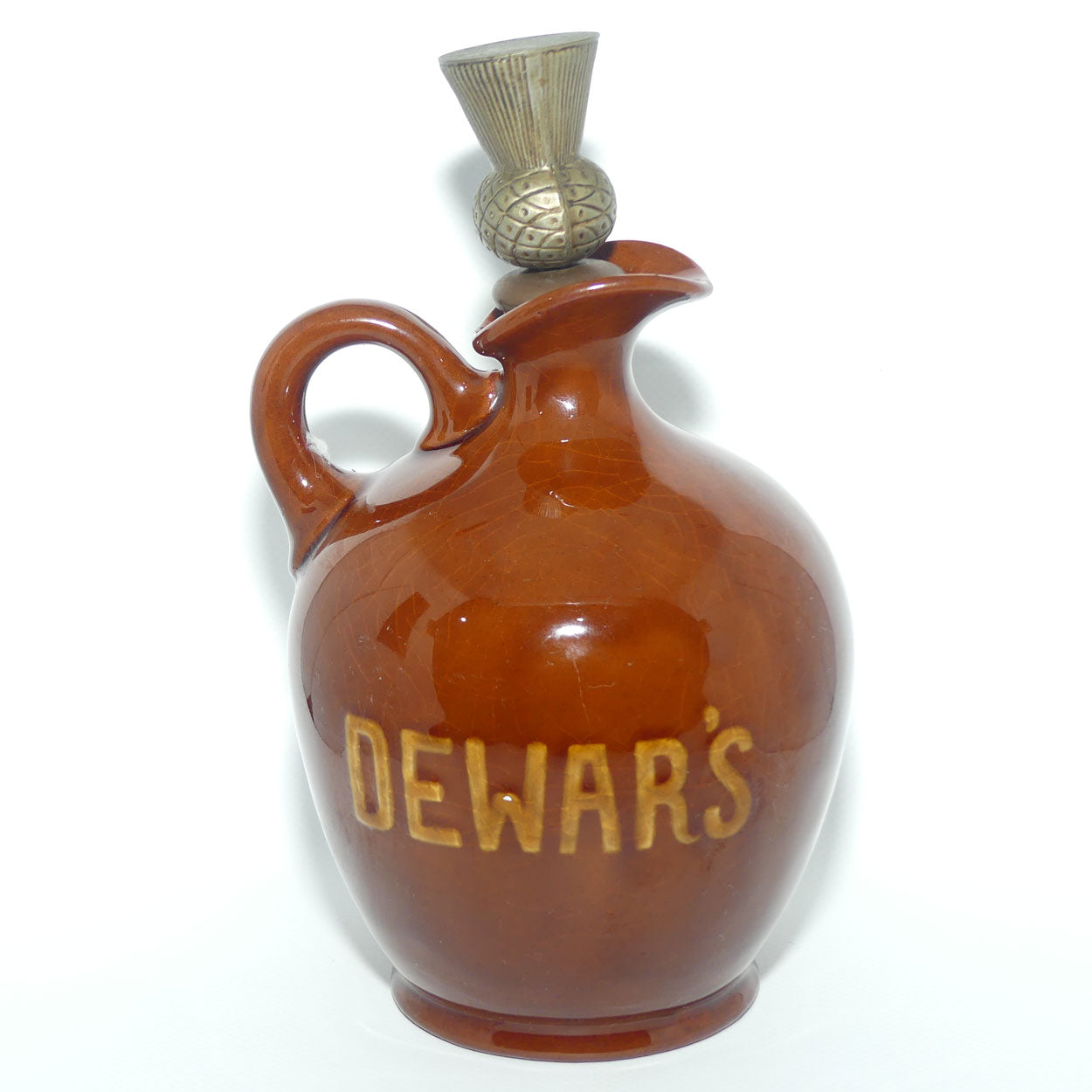 Royal Doulton Kingsware Sporting Squire Globular flask | Red Brown | Dewars Thistle stopper