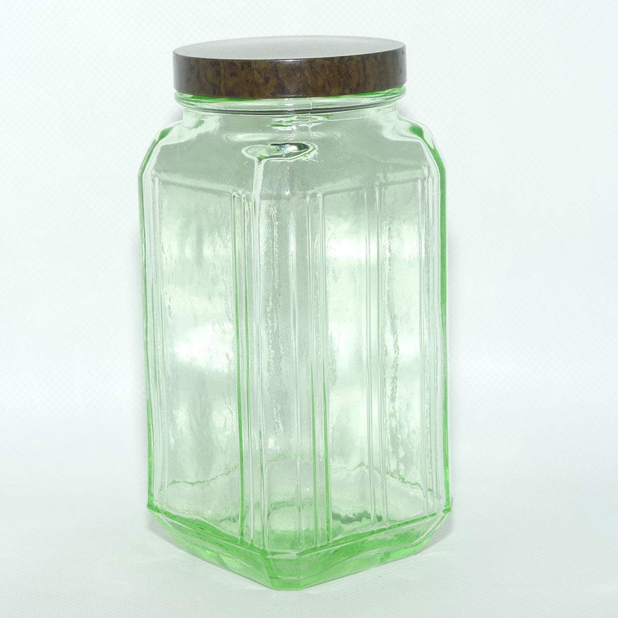 Green Glass square screw top jar | 16.5cm tall