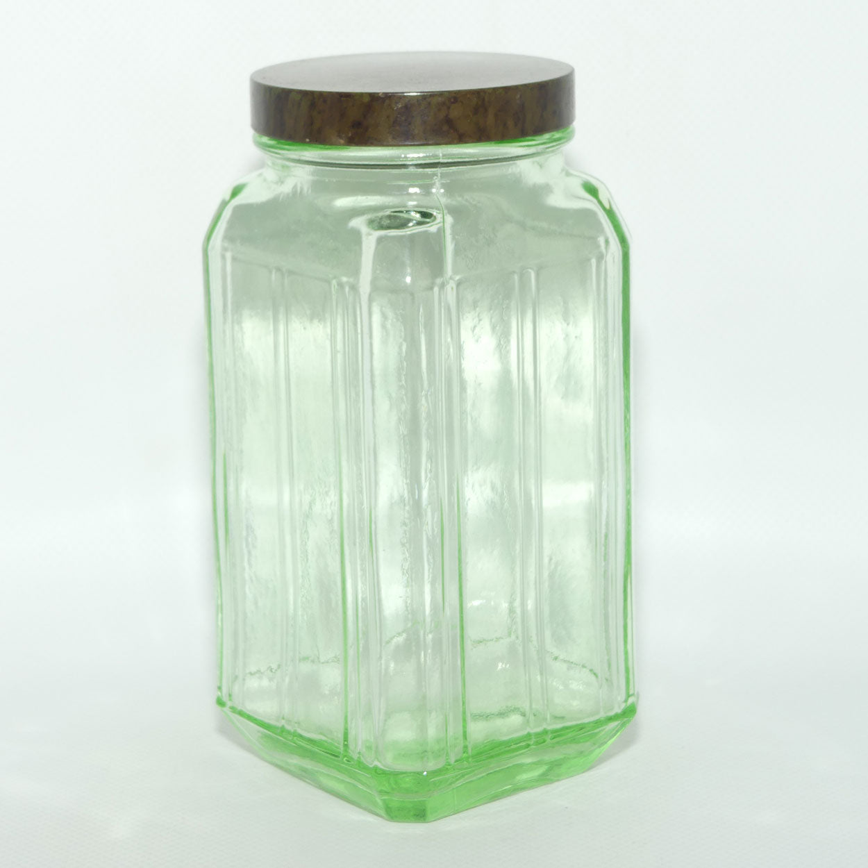Green Glass square screw top jar | 16.5cm tall