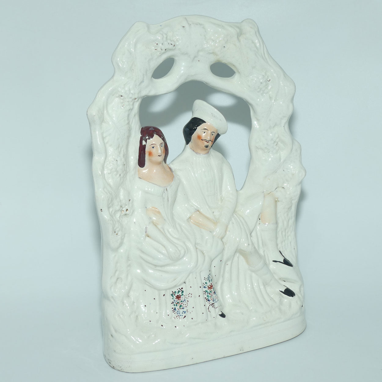 Antique Staffordshire Flat Back Figure | Couple under Grape Garland