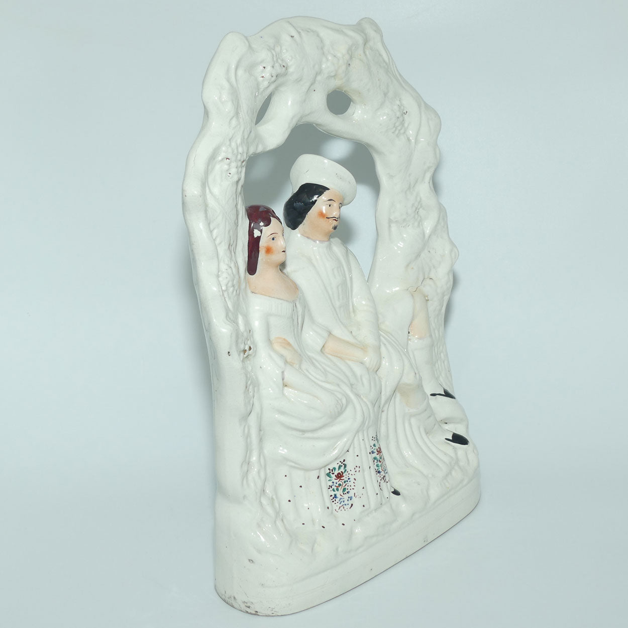 Antique Staffordshire Flat Back Figure | Couple under Grape Garland