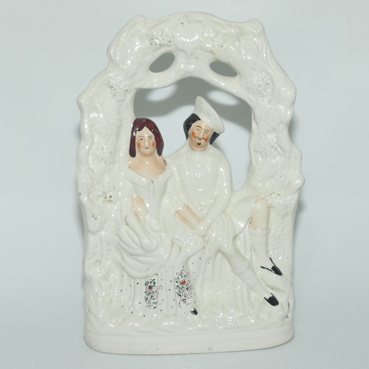 Antique Staffordshire Flat Back Figure | Couple under Grape Garland