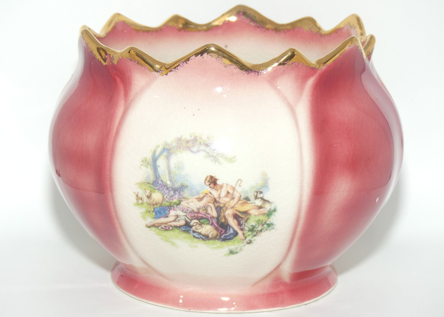 Alpha Omega Staffordshire England Courting Scene fern pot | jardiniere