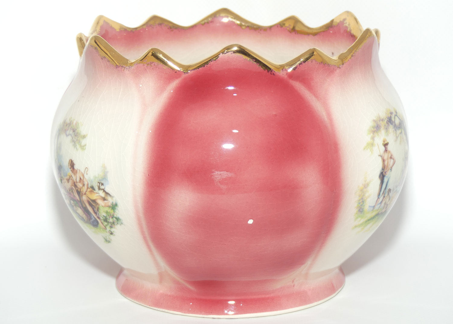 Alpha Omega Staffordshire England Courting Scene fern pot | jardiniere