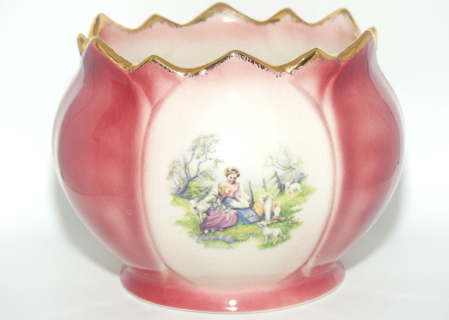 Alpha Omega Staffordshire England Courting Scene fern pot | jardiniere