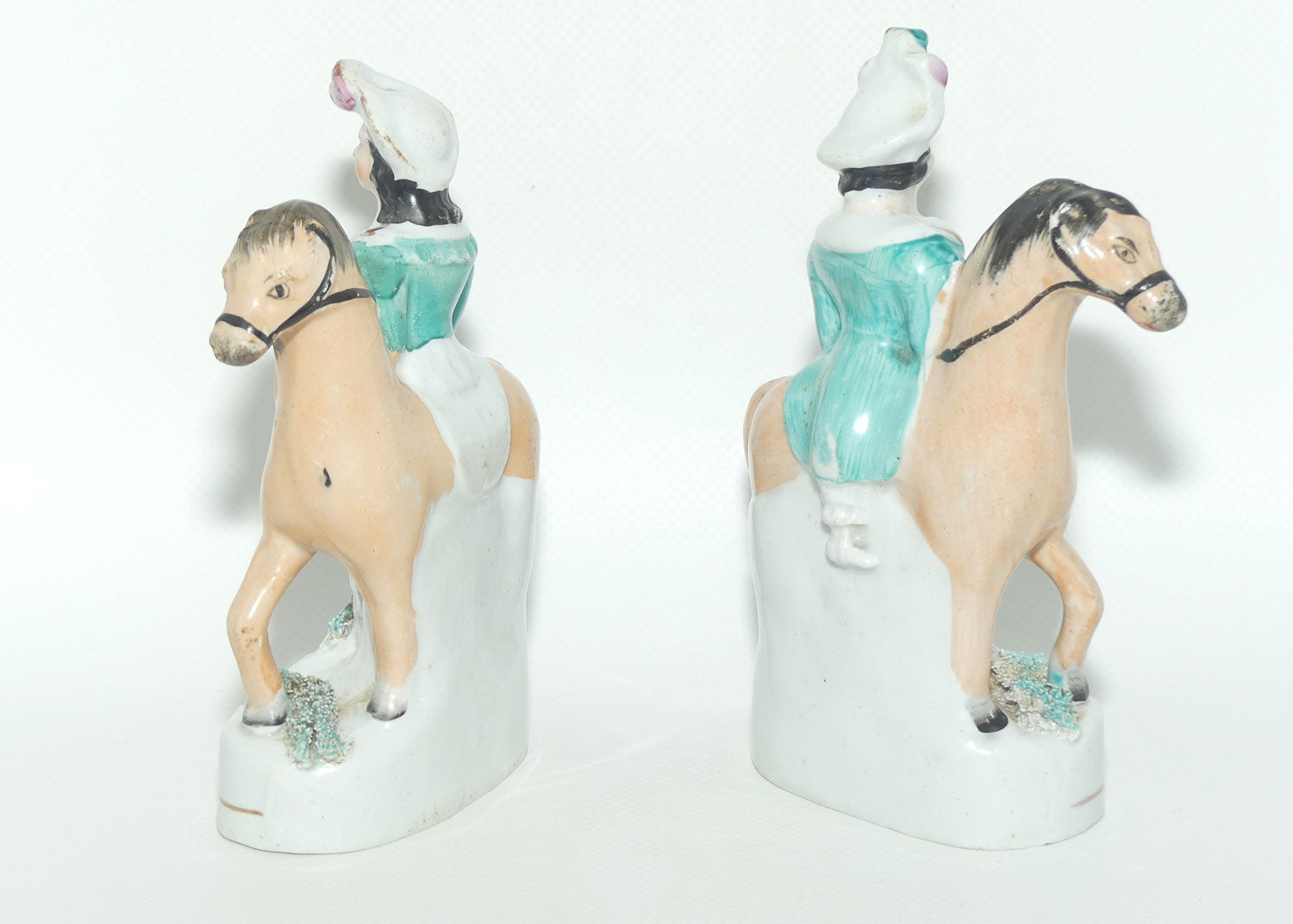 Antique Staffordshire Pottery Pair of Flatback Figures | Man and Lady on Horses