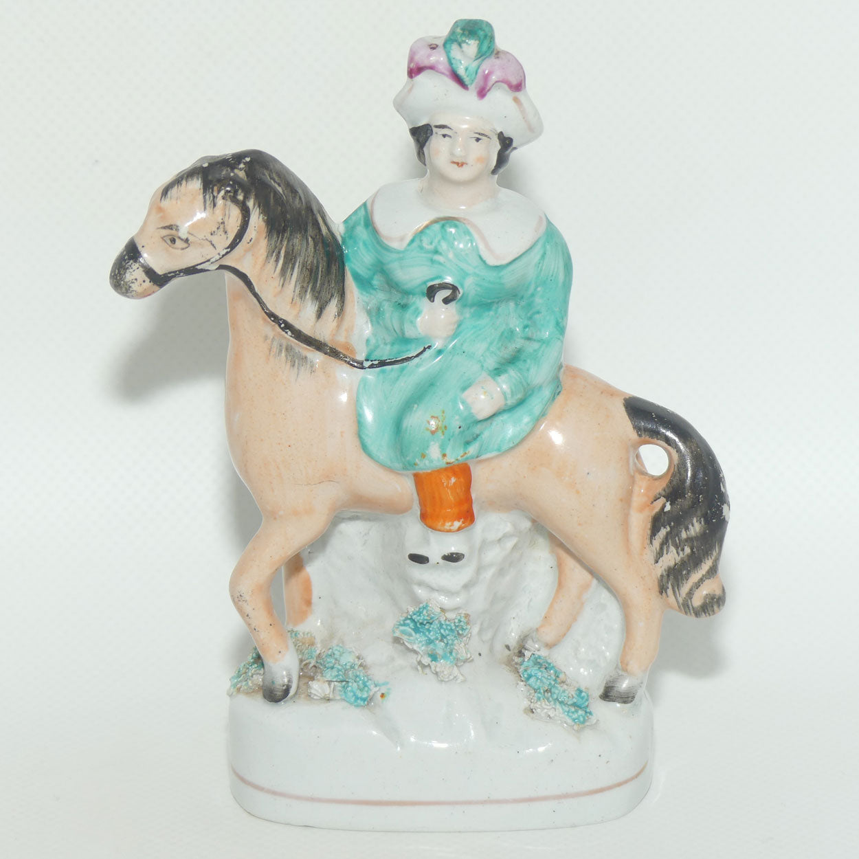 Antique Staffordshire Pottery Pair of Flatback Figures | Man and Lady on Horses