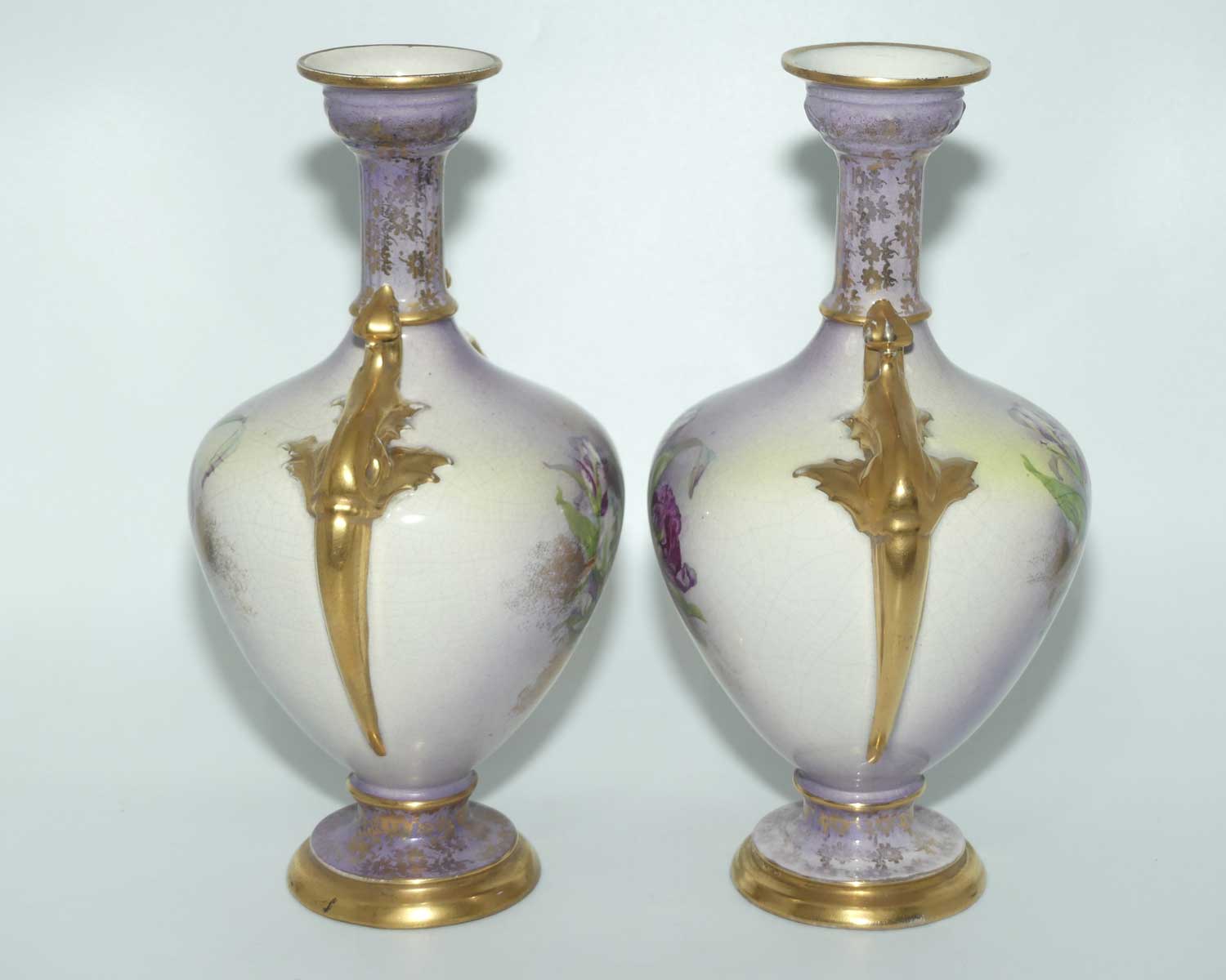 Pair of Victorian era Staffordshire vases | Gilt decoration and Purple tones