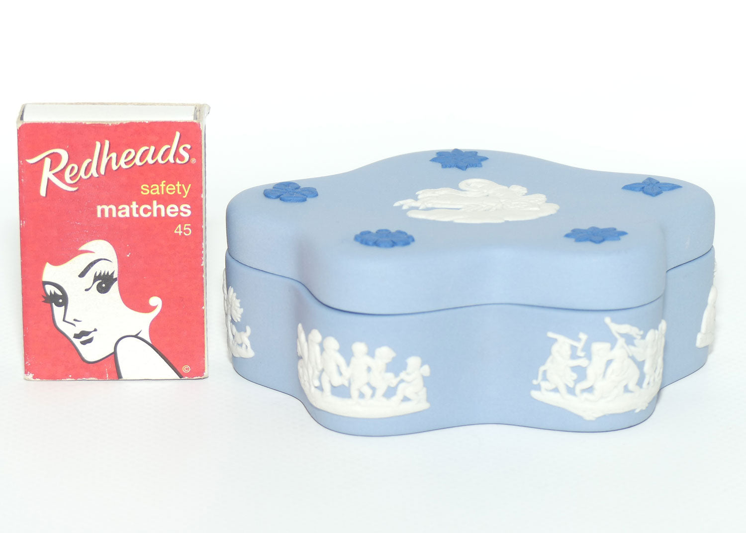 Wedgwood Jasper | Dark Blue and White on Pale Blue 5 point shape trinket box
