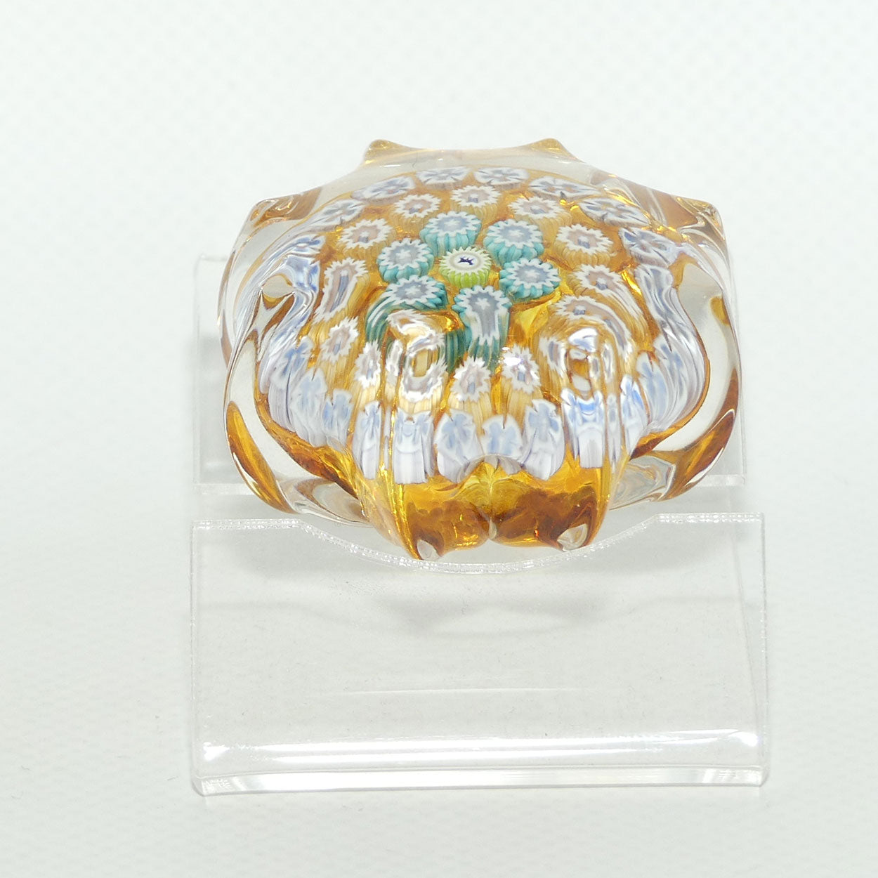 John Deacons Scotland Millefiori Silhouette Cane miniature paperweight | Star | Amber