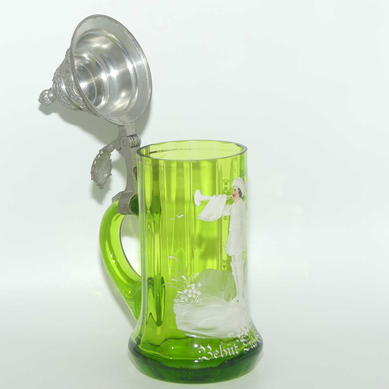 Green Mary Gregory glass Stein Behut Dich Gott
