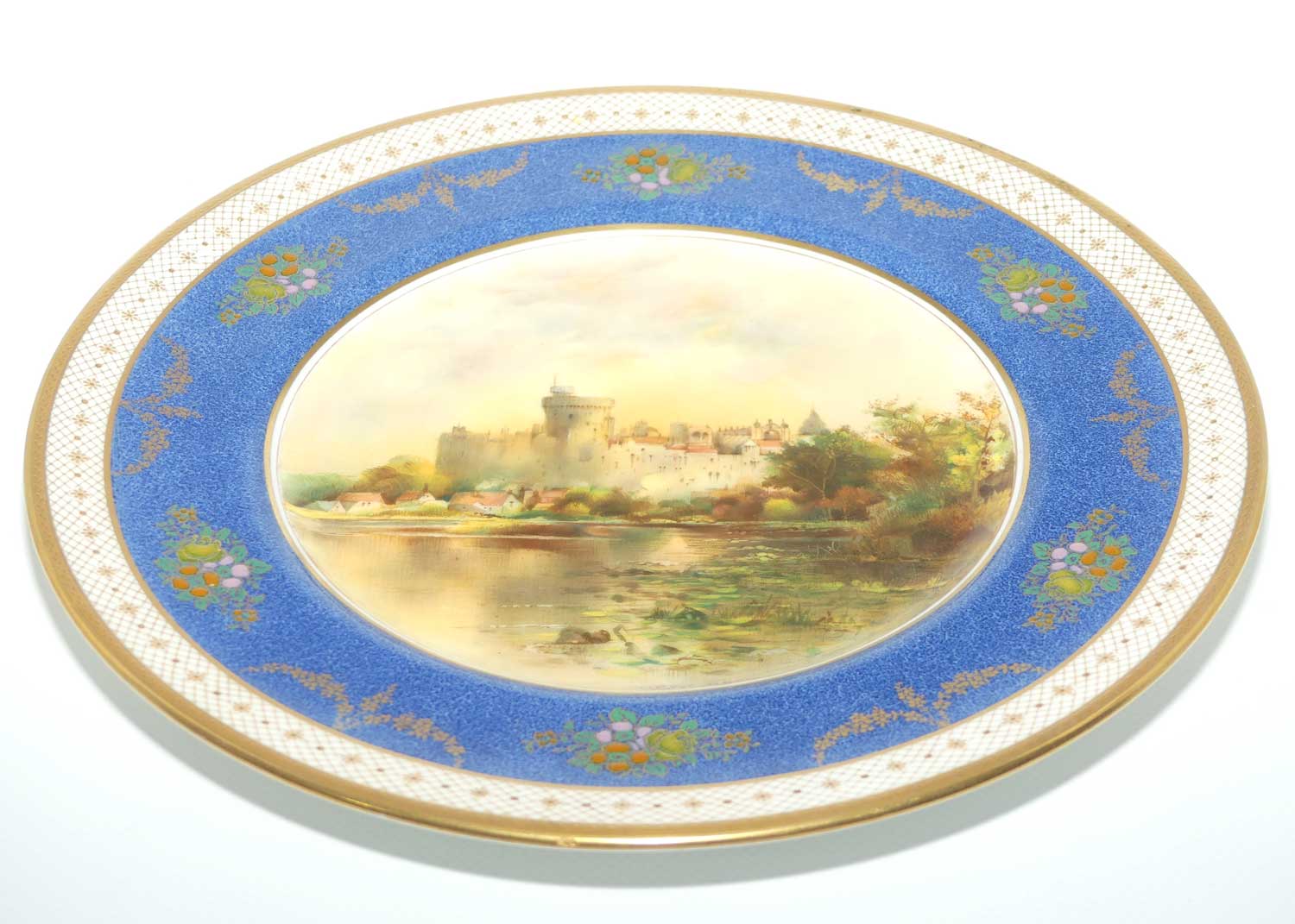 Royal Doulton hand painted and gilt Windsor Castle plate | for Tiffany and Co New York | signed H Stevenson