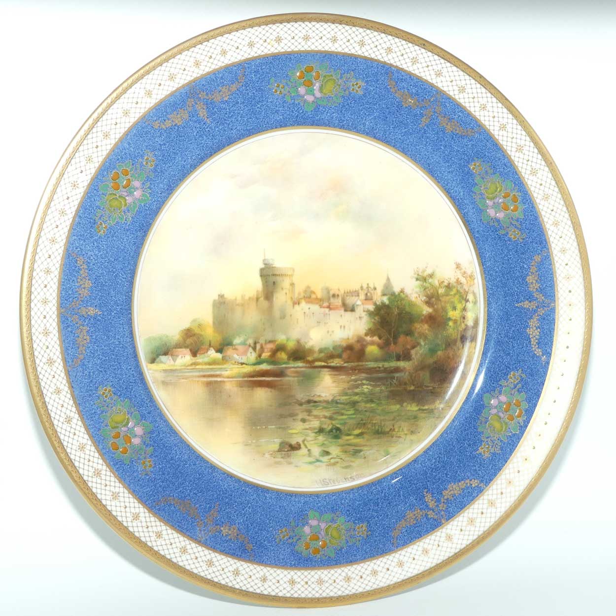 Royal Doulton hand painted and gilt Windsor Castle plate | for Tiffany and Co New York | signed H Stevenson