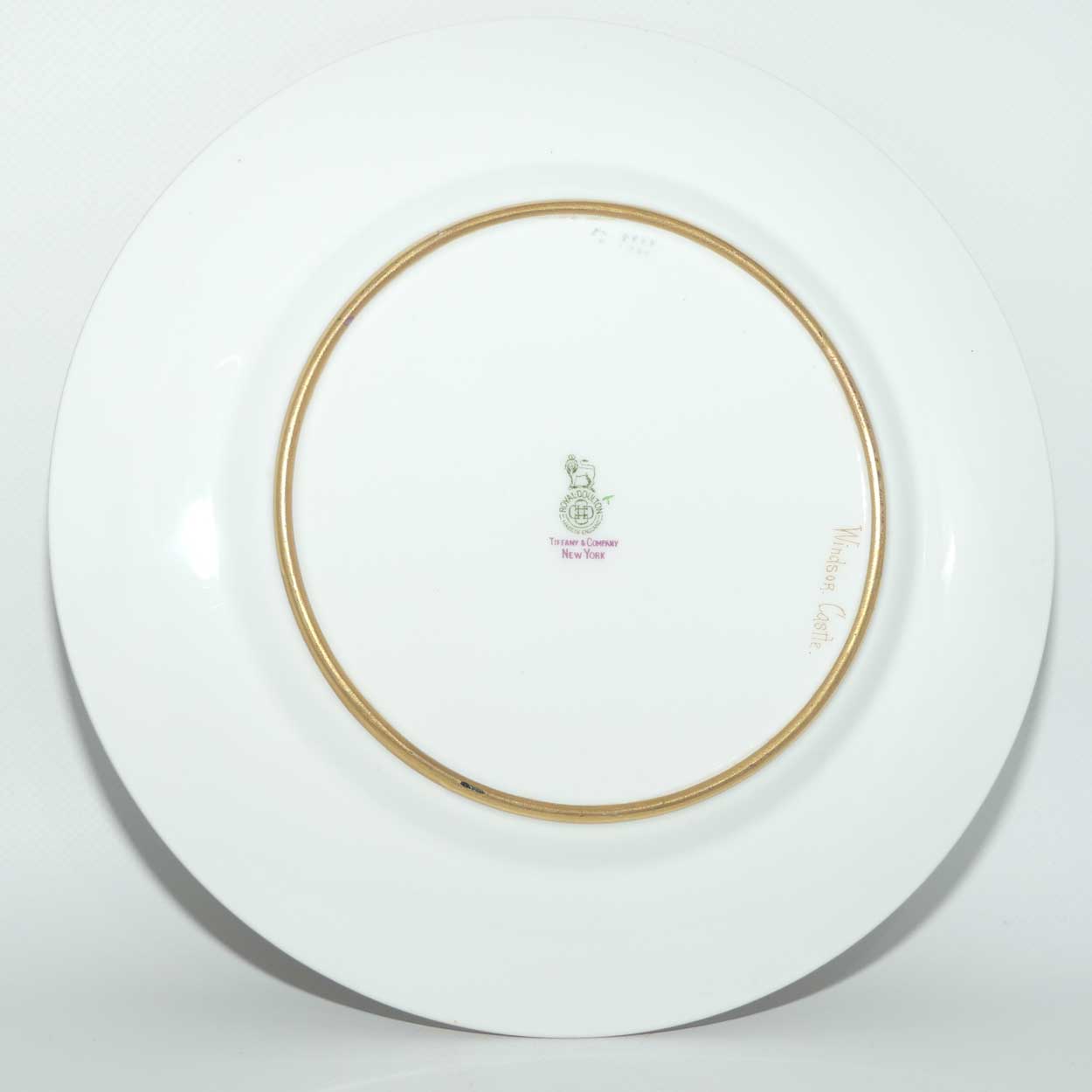 Royal Doulton hand painted and gilt Windsor Castle plate | for Tiffany and Co New York | signed H Stevenson