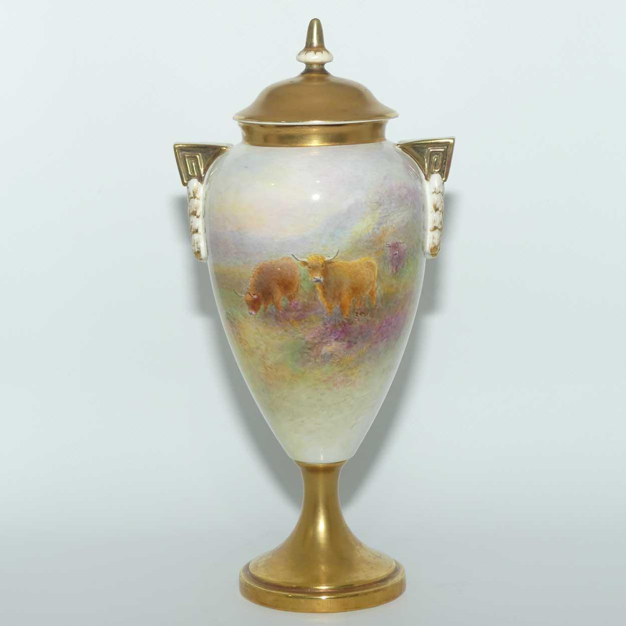 Royal Worcester hand painted Highland Cattle lidded vase with gilt | H Stinton | Shape 2713/2
