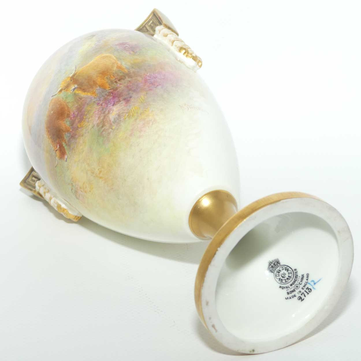 Royal Worcester hand painted Highland Cattle lidded vase with gilt | H Stinton | Shape 2713/2
