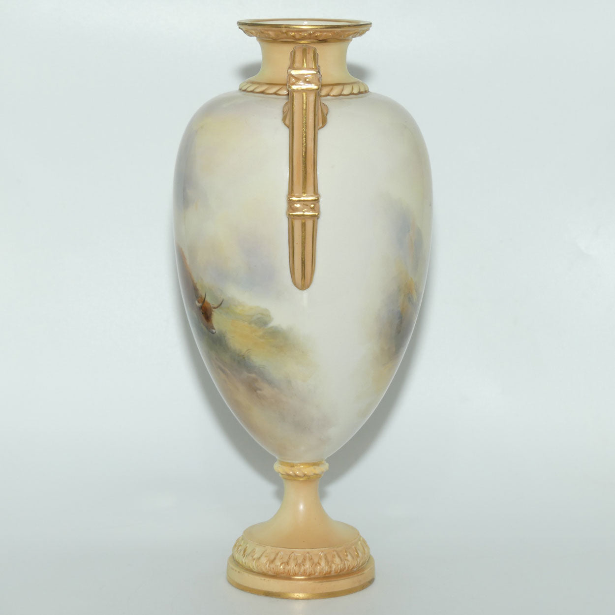 Royal Worcester hand painted twin handle Highland Cattle vase | John Stinton | #1