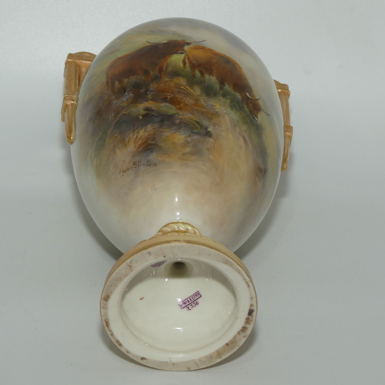 Royal Worcester hand painted twin handle Highland Cattle vase | John Stinton | #1