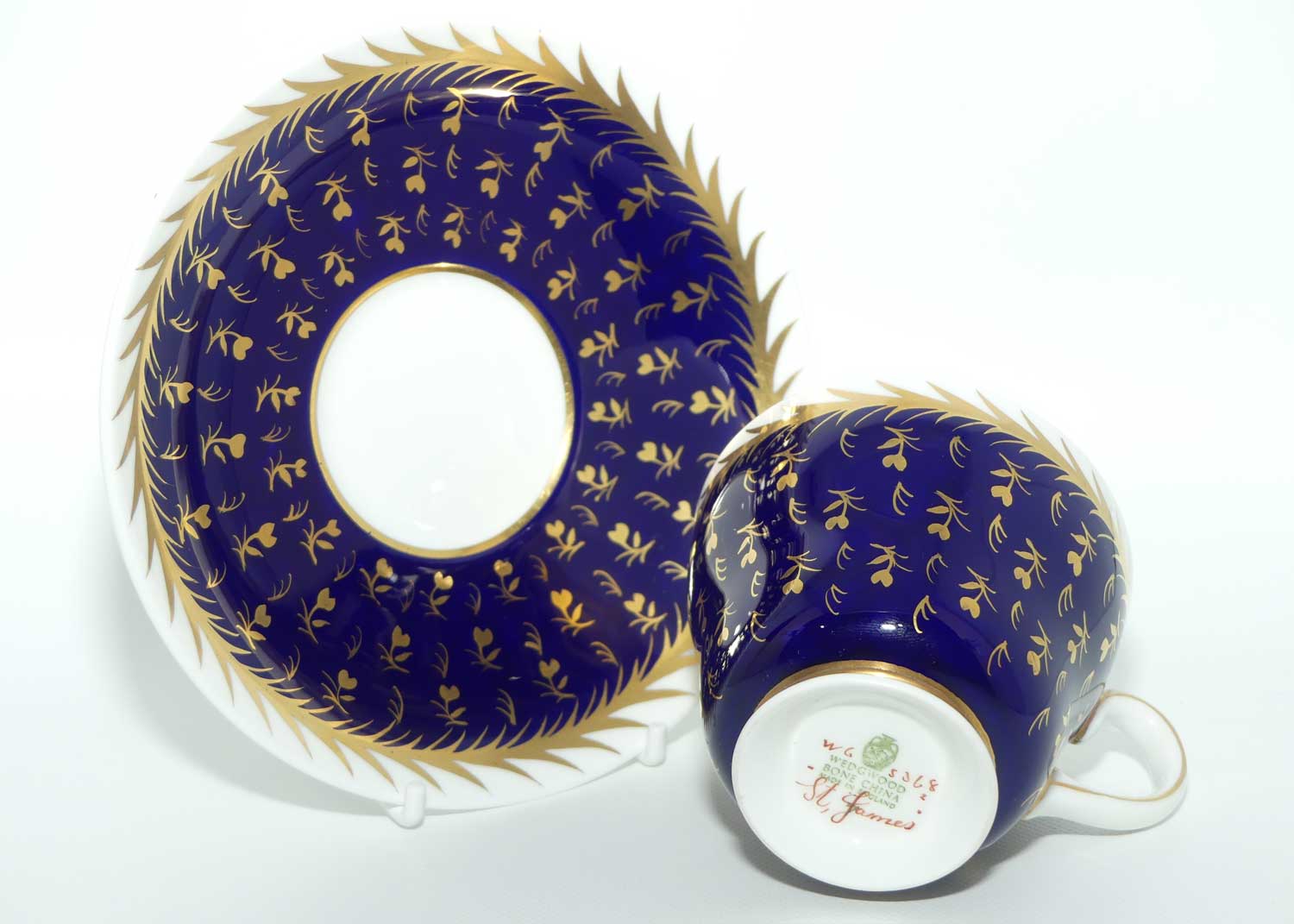 Wedgwood Bone China St James pattern tea duo | Blue and Gold
