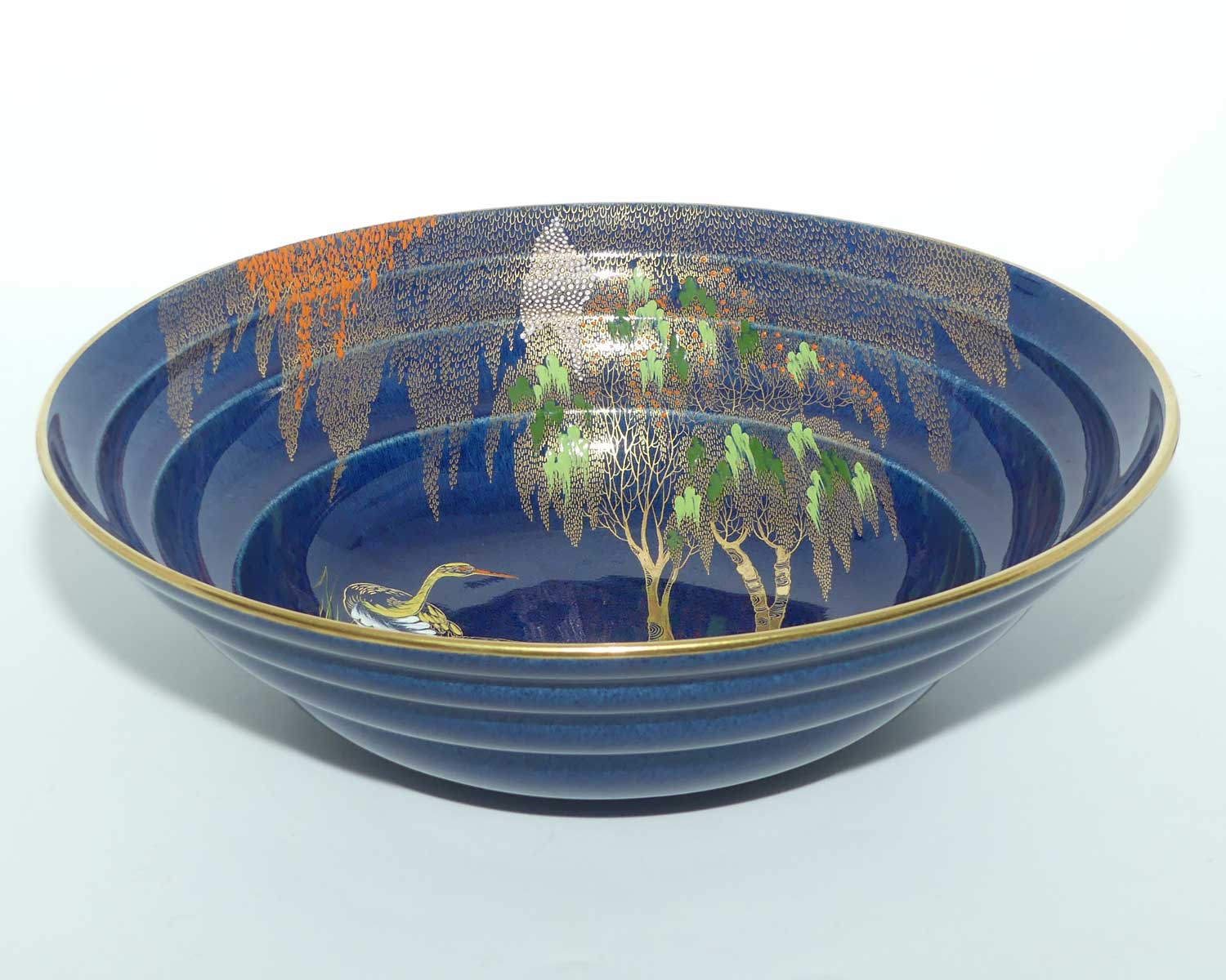 Carlton Ware very large round bowl | Storks on Blue Ground | 31.5cms diam