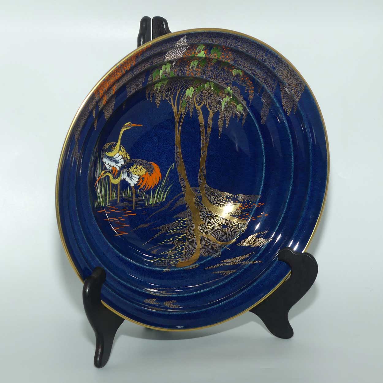 Carlton Ware very large round bowl | Storks on Blue Ground | 31.5cms diam