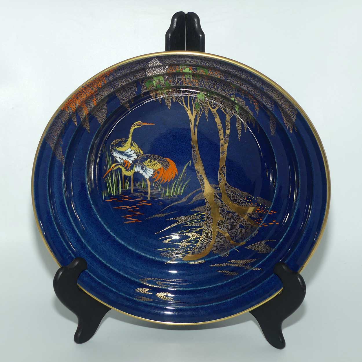 Carlton Ware very large round bowl | Storks on Blue Ground | 31.5cms diam