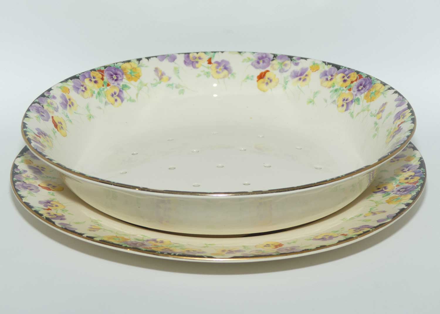 Royal Doulton Wild Pansy lettuce strainer and underplate | Large | D5806